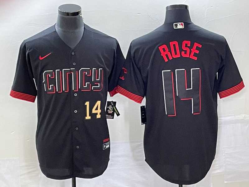 Mens Cincinnati Reds #14 Pete Rose Number Black 2023 City Connect Cool Base Stitched Jerseys
